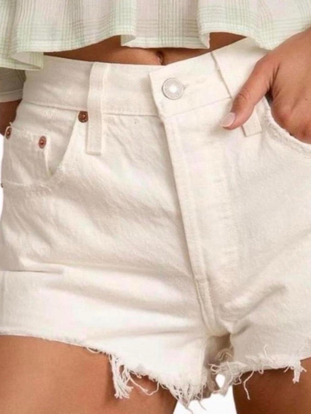 Levi’s 501 high waisted cream denim shorts